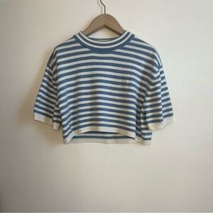 ZARA Striped Knit Crop Top Blue White